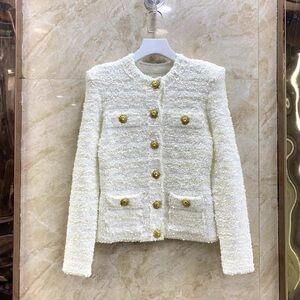 Designer-Style White Tweed with Gold Accents